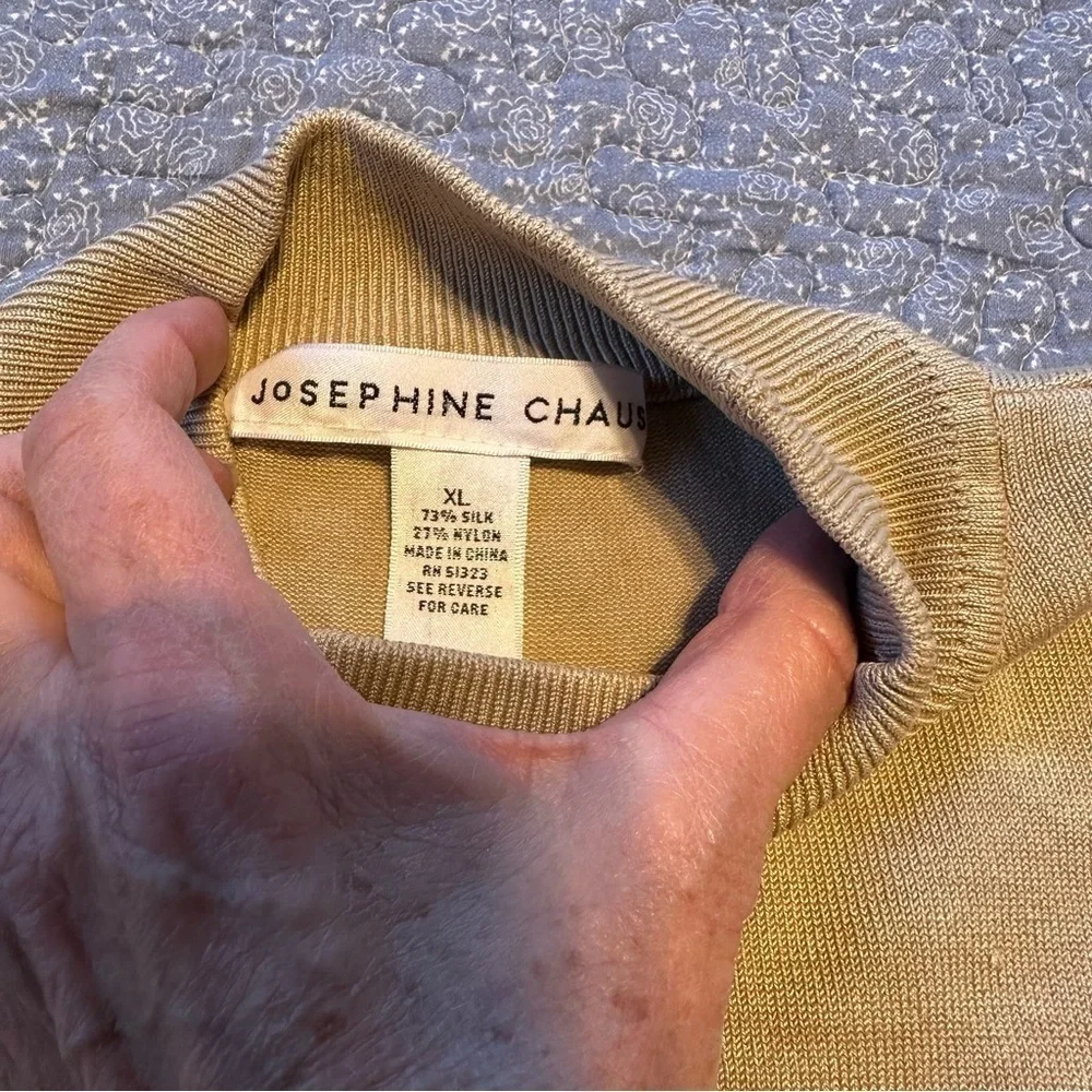 Josephine Chaus Top Neutral Gold Sleeveless Mock Neck Silk Blend  Size 1X